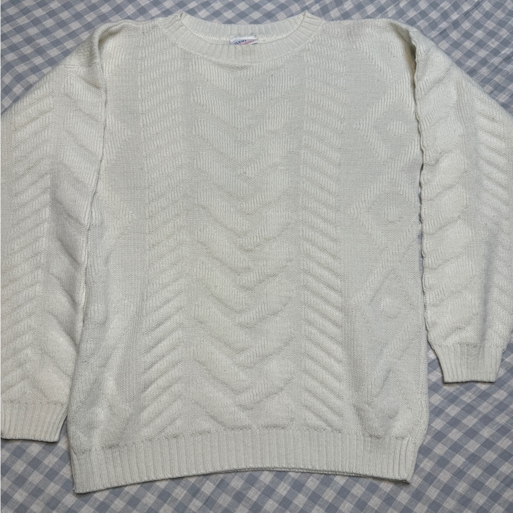 Avon Cream Crew Neck Sweater with Textured Knit